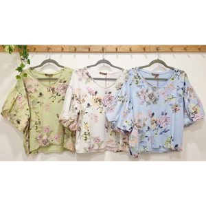 CAMISETA FLORES MANGA ABULLONADA