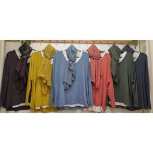 SET JERSEY FINO CON CAMISETA Y PAÑUELO FLORECITAS