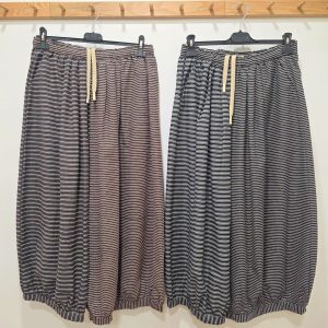 PANTALÓN GLOBO RAYITAS COMBINADO (BURRO)